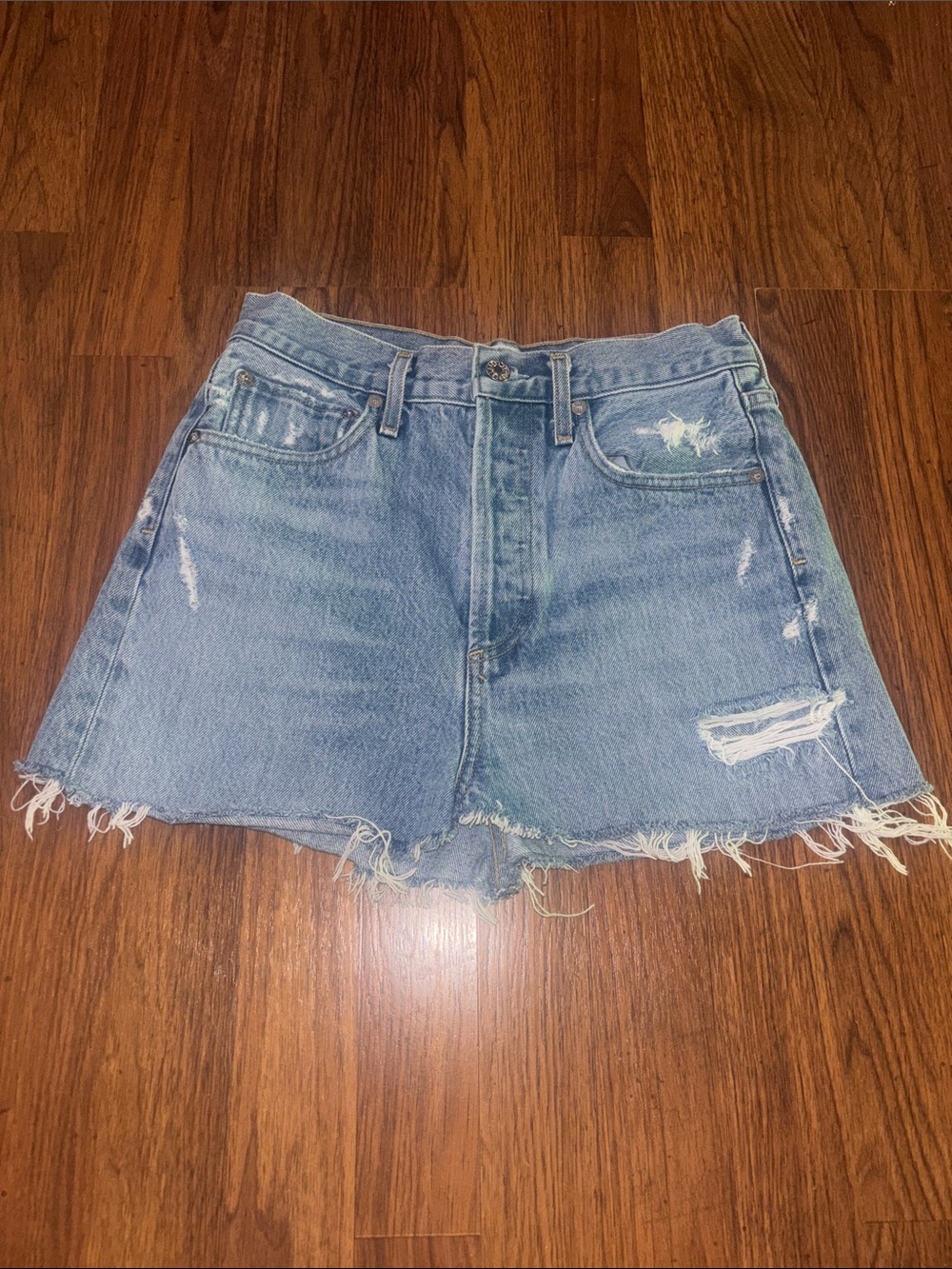 Agolde mid rise  Distressed Light Blue Denim mini skirt